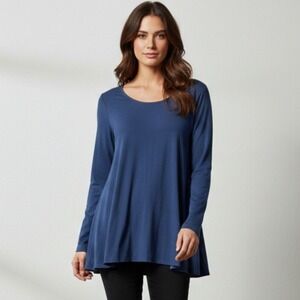 Eileen Fisher Pullover Top Women's Size Large Blue Long Sleeve Scoop Neck